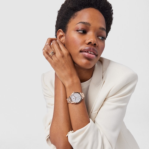 Pink IP steel Glazed Watch