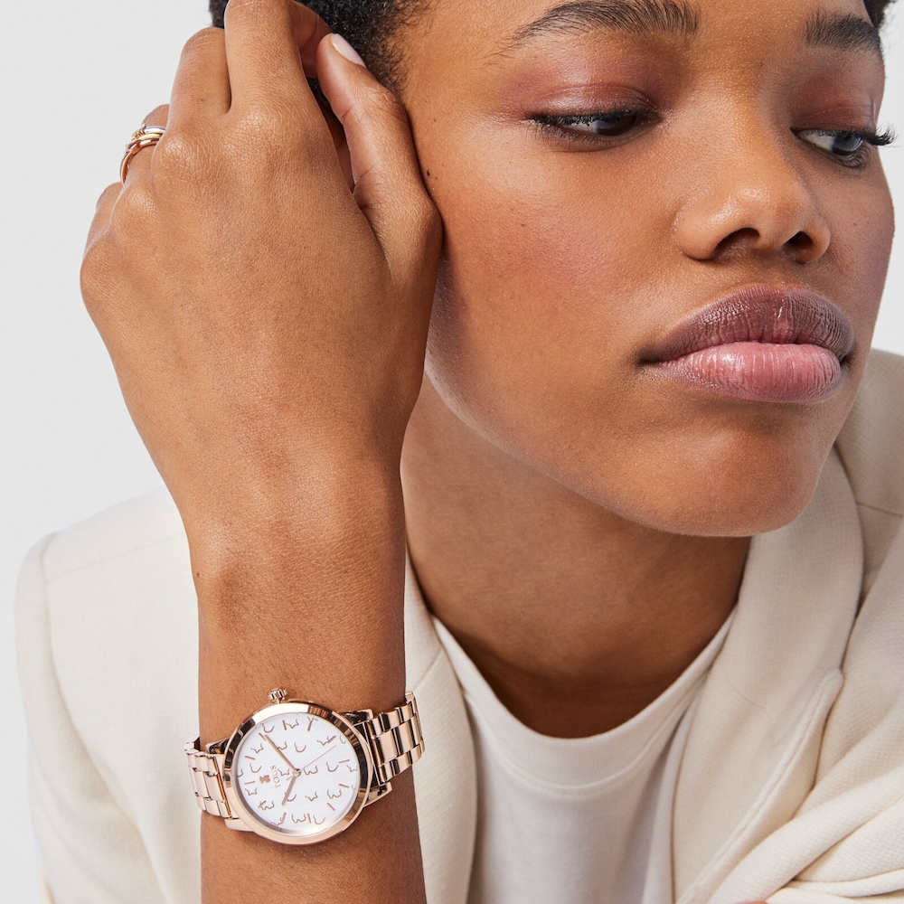 Pink IP steel Glazed Watch image number 4