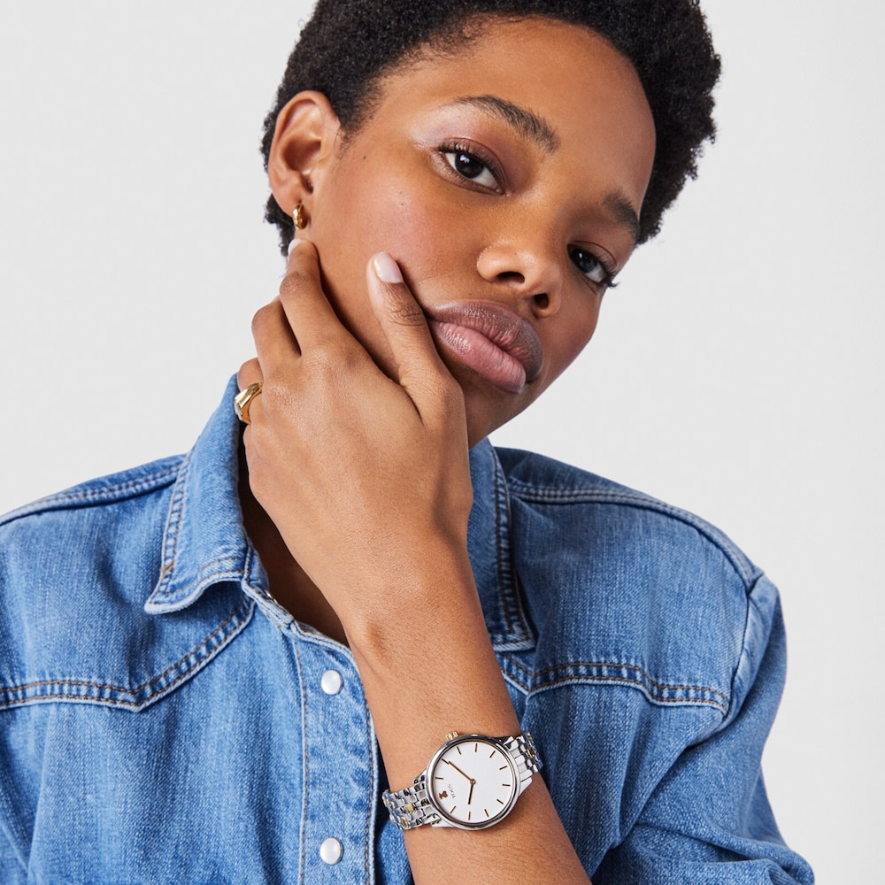 Reloj anal&oacute;gico Mini Icon bicolor acero/IP dorado