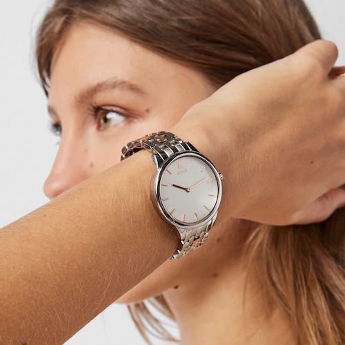 Montre Mini Icon bicolore en acier et acier IP ros&eacute;