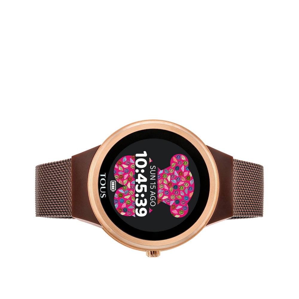Pink IP steel Rond Connect Watch with mesh strap