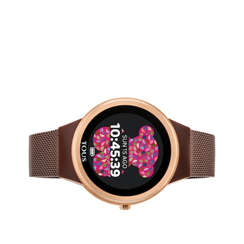 Pink IP steel Rond Connect Watch with mesh strap