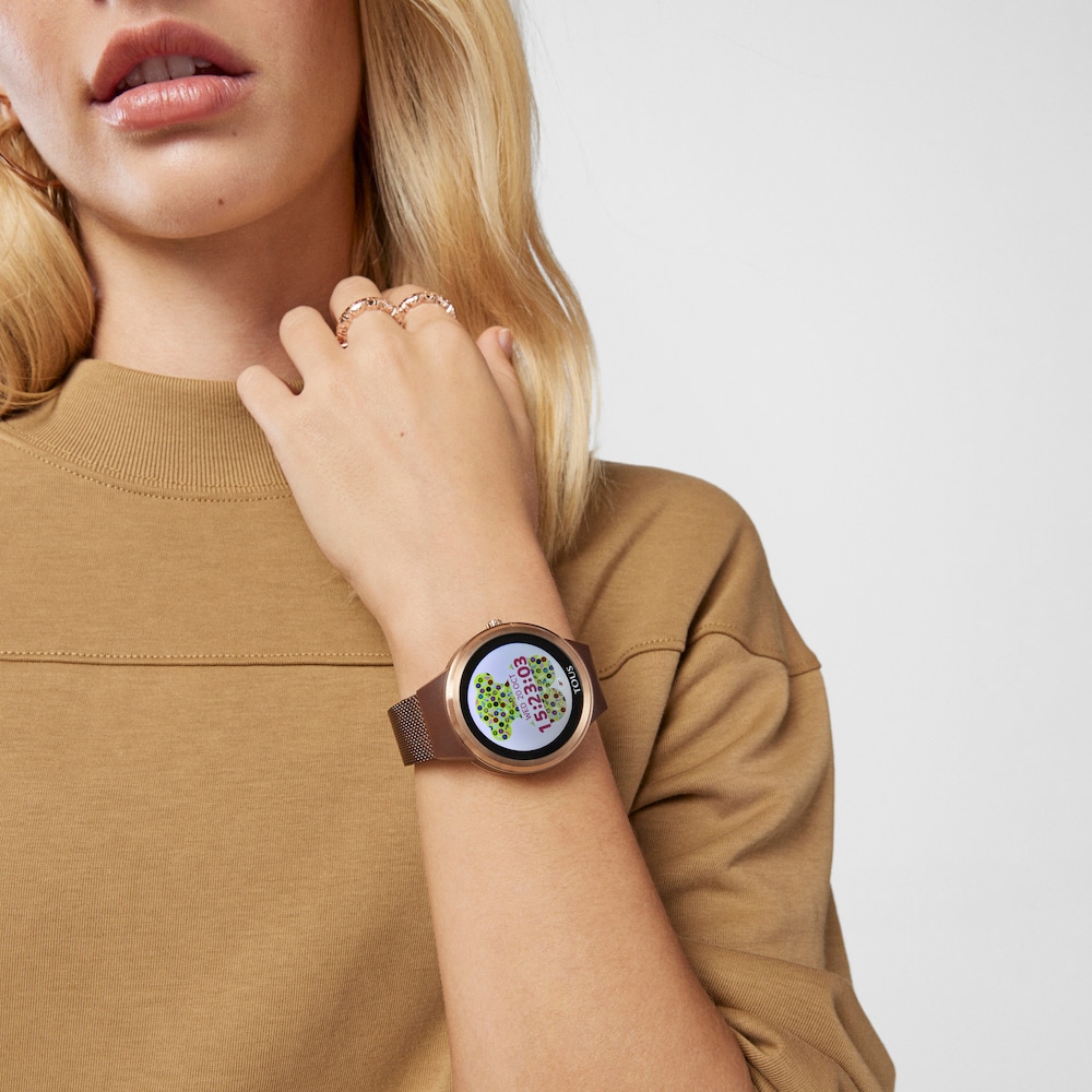 Pink IP steel Rond Connect Watch with mesh strap