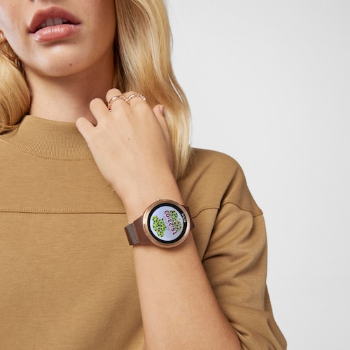 Pink IP steel Rond Connect Watch with mesh strap