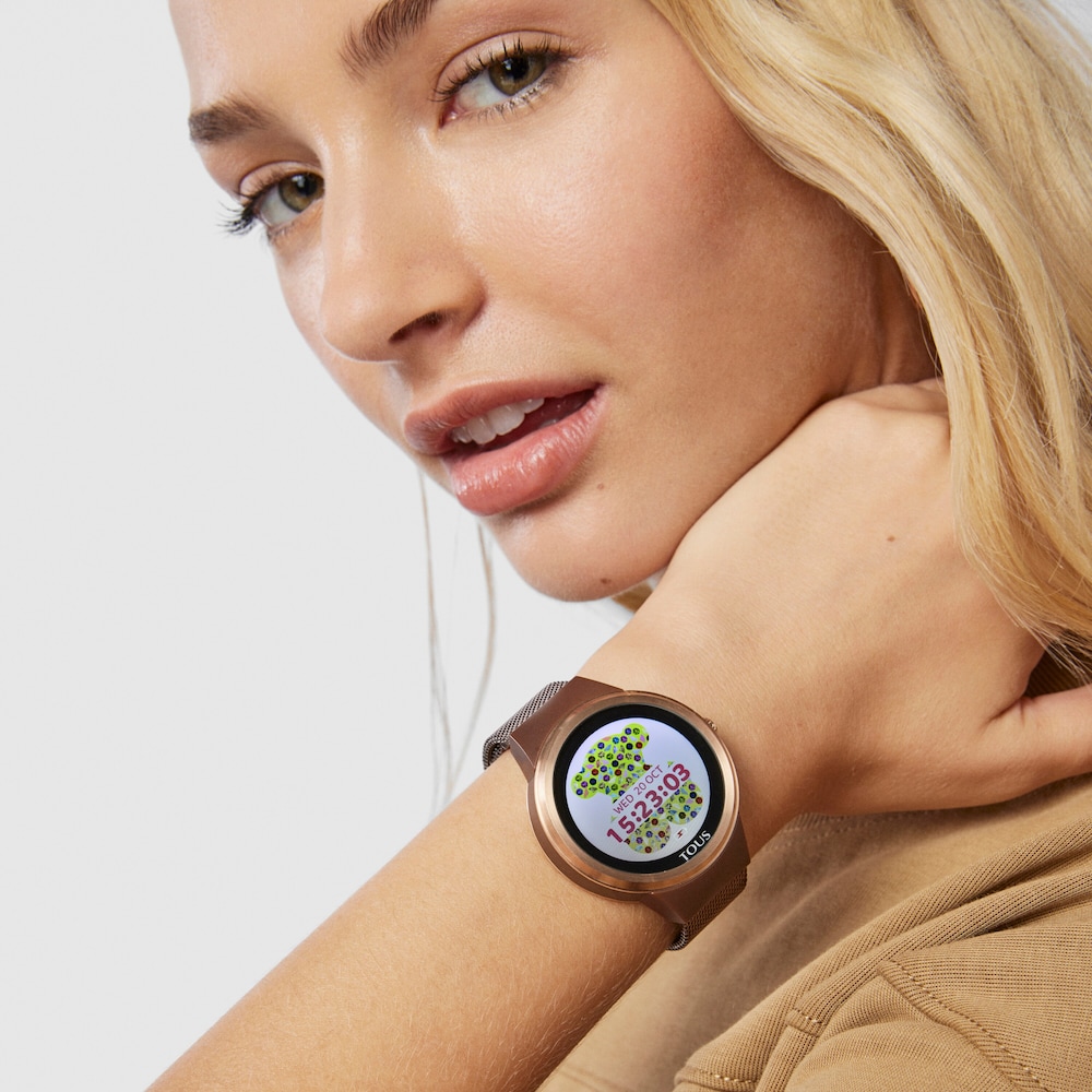 Pink IP steel Rond Connect Watch with mesh strap