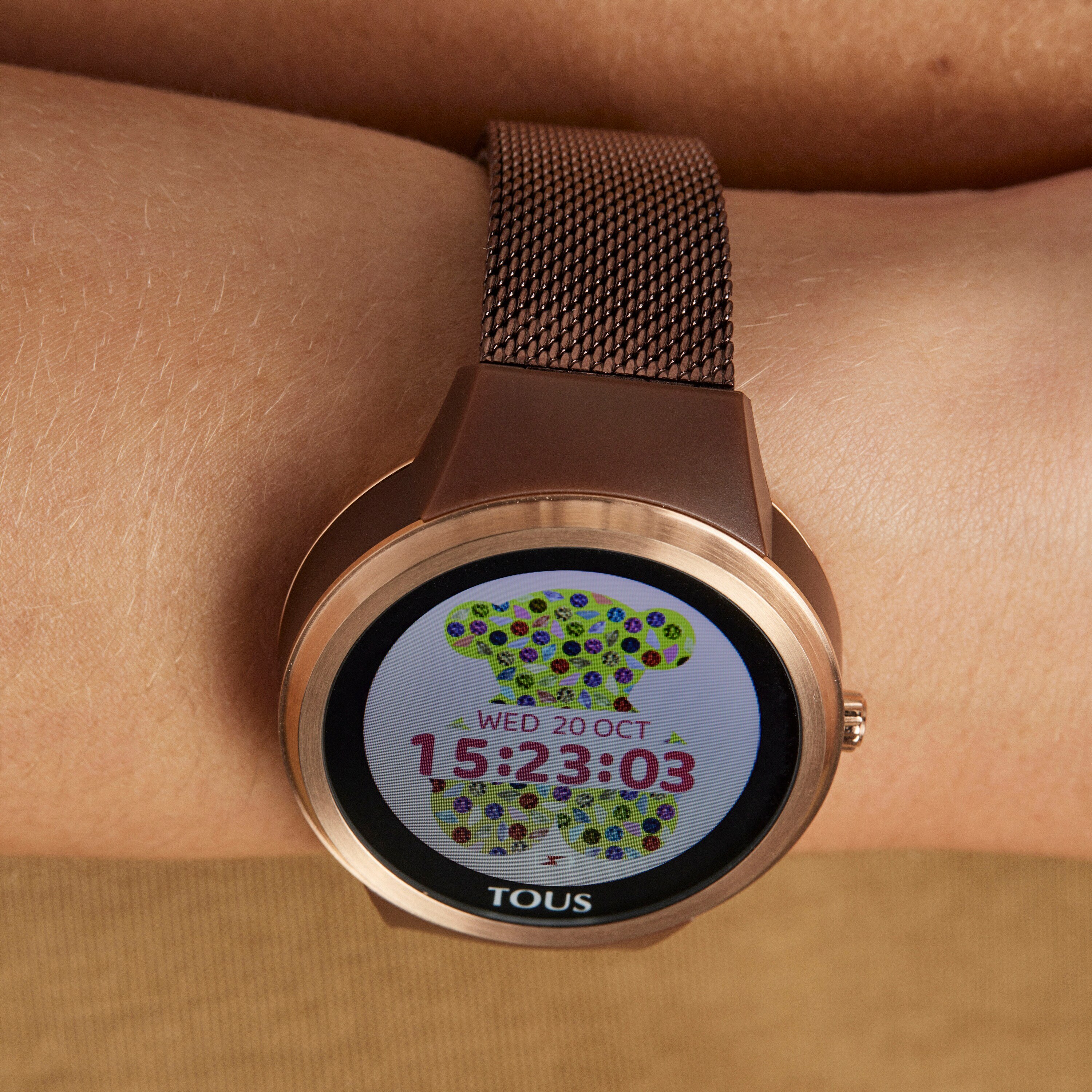 Pink IP steel Rond Connect Watch with mesh strap