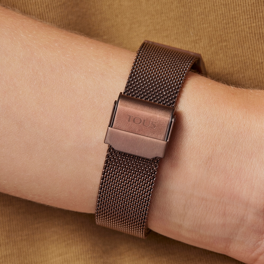 Reloj smartwatch Rond Connect de acero IP rosado con correa mesh