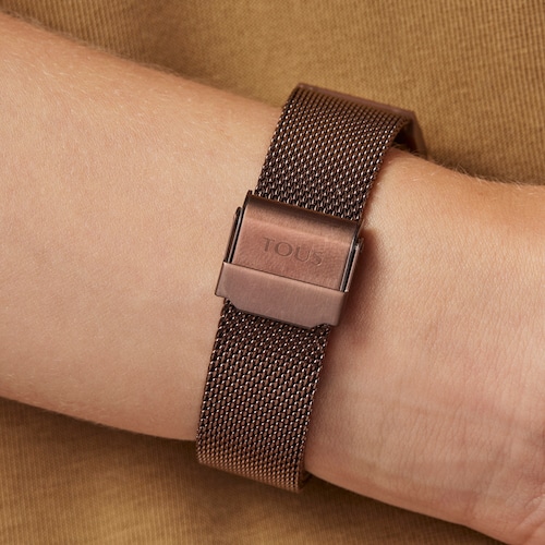 Pink IP steel Rond Connect Watch with mesh strap
