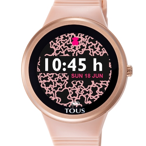 Reloj smartwatch Rond Connect de acero IP rosado con correa de silicona nude