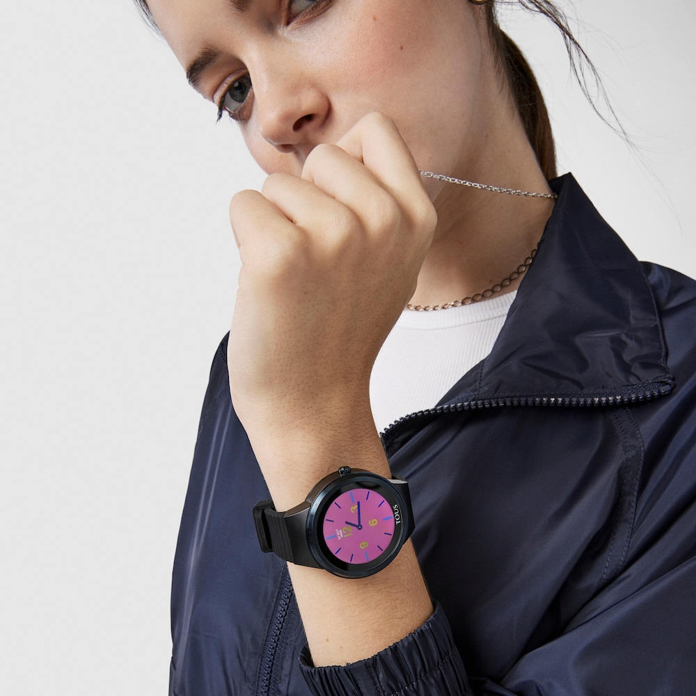 Reloj smartwatch Rond Connect de acero IP azul con correa de silicona negra