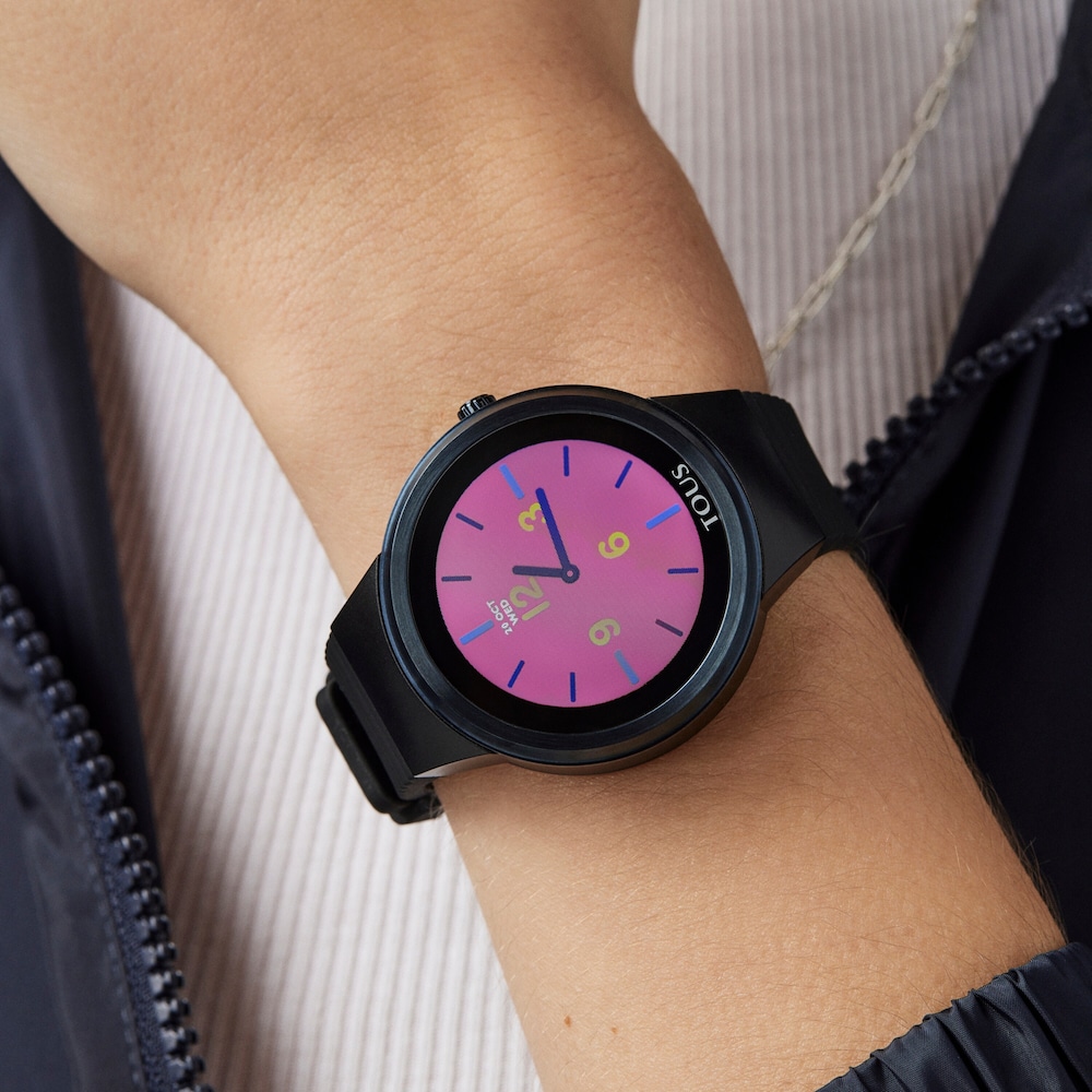 Reloj smartwatch Rond Connect de acero IP azul con correa de silicona negra