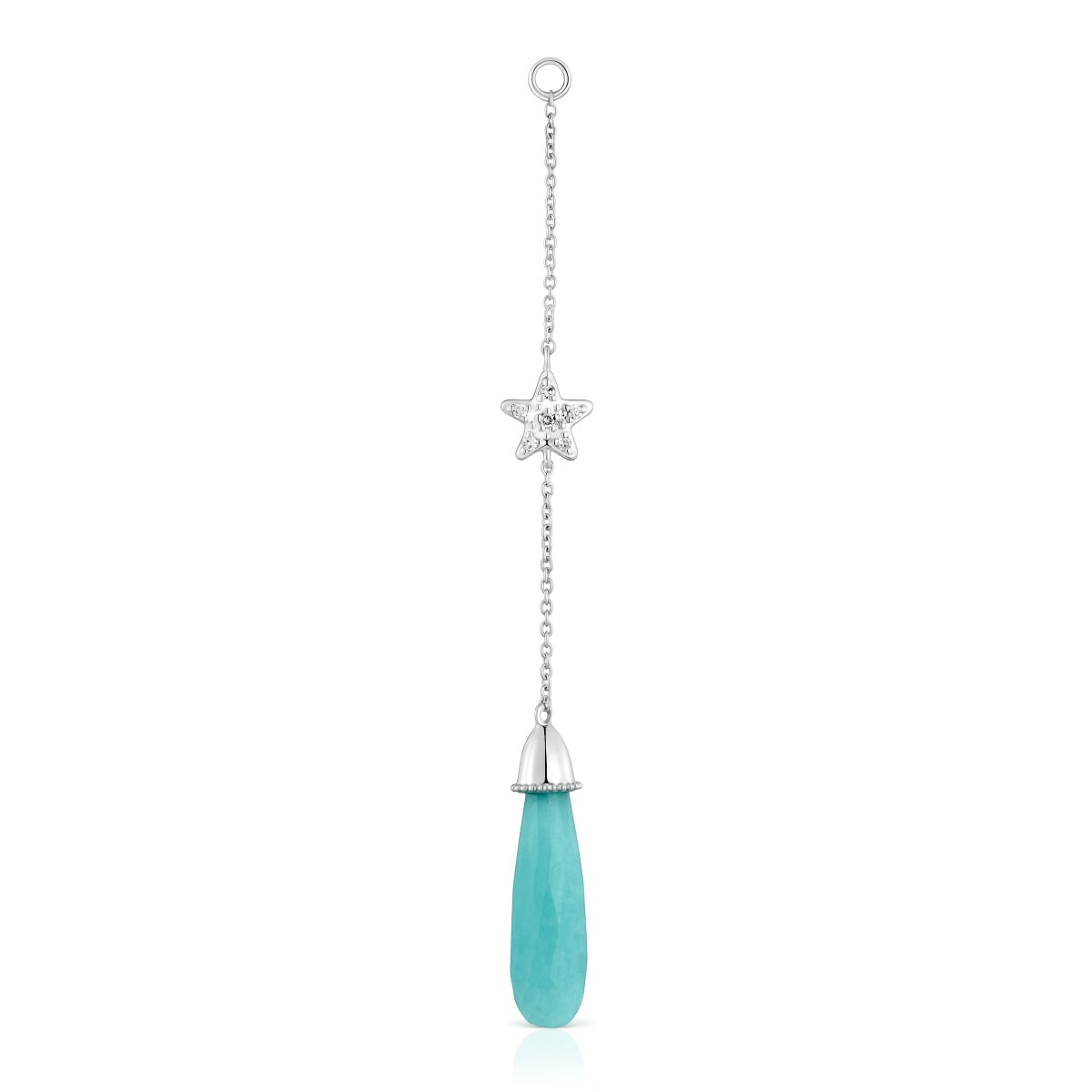 Long white-gold star Single earring with diamonds and amazonite TOUS Grain