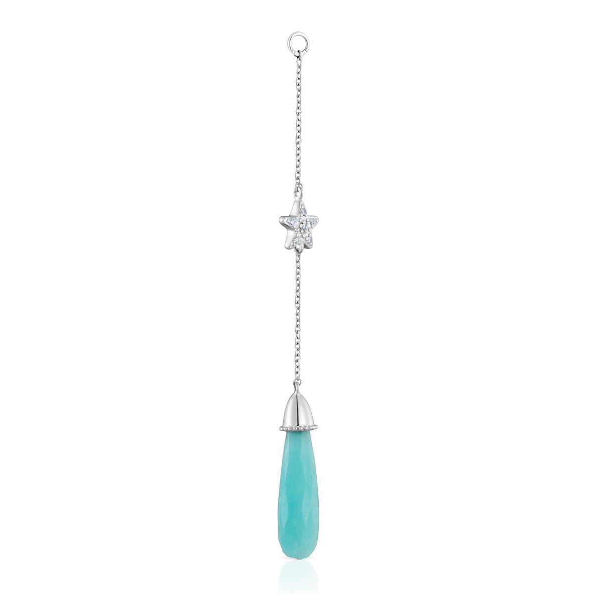 Long white-gold star Single earring with diamonds and amazonite TOUS Grain