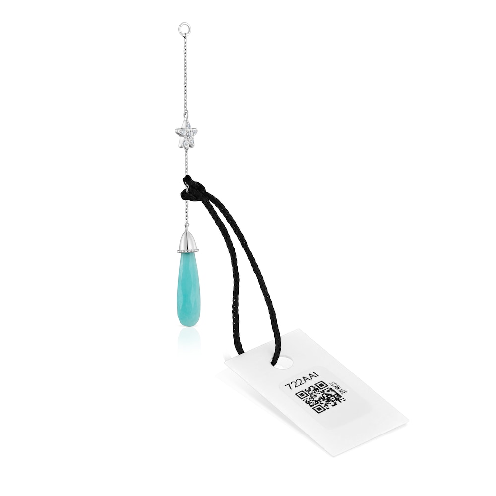 Long 18K white- gold star Single earring with diamonds and amazonite TOUS Grain