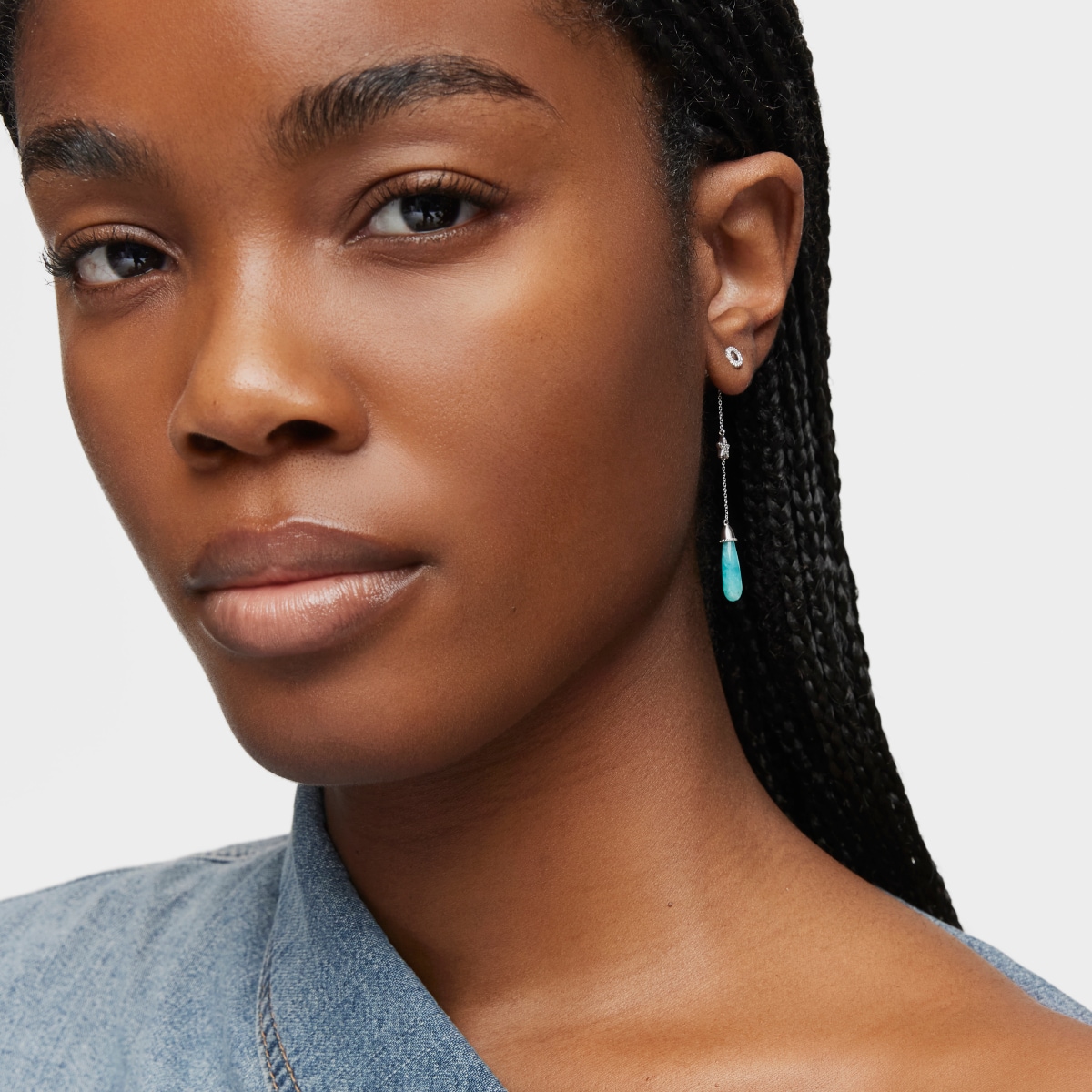 Long white-gold star Single earring with diamonds and amazonite TOUS Grain