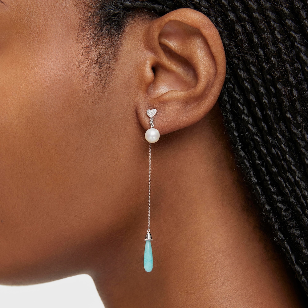Long 18K white- gold Single earring with amazonite TOUS Grain