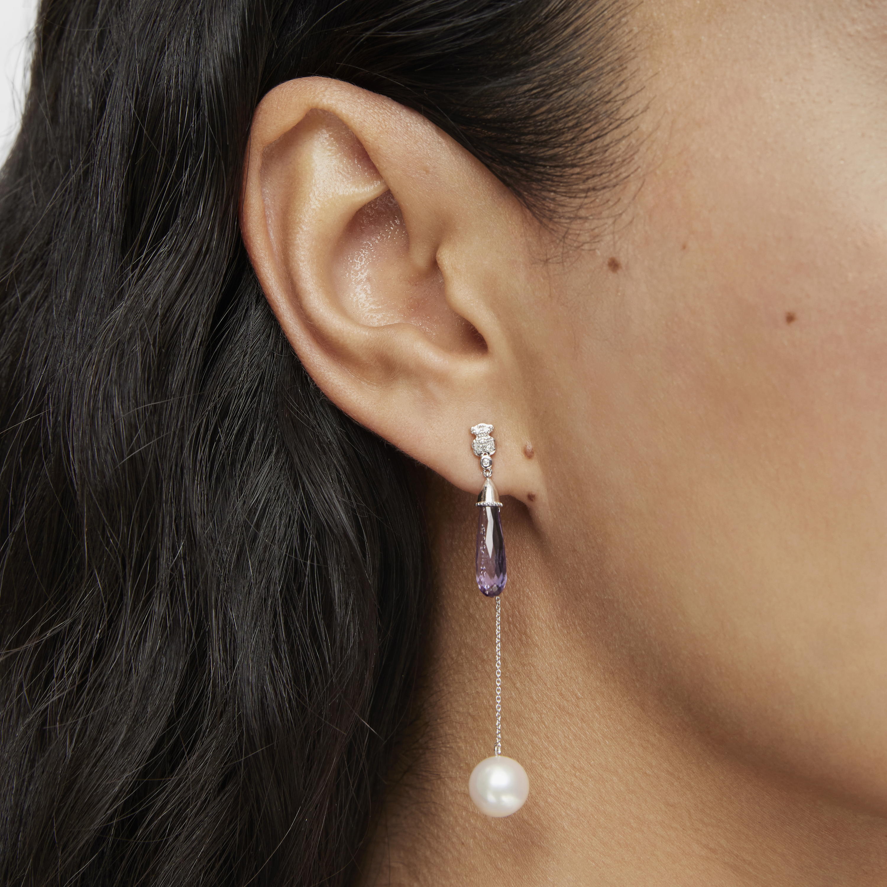 Long 18K white- gold Single earring with cultured pearl TOUS Grain