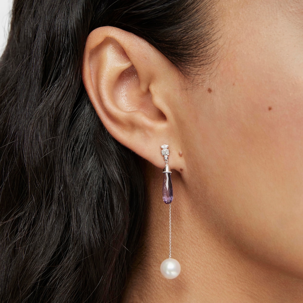 Długi pojedynczy kolczyk z białego złota, z perłą hodowlaną TOUS Grain