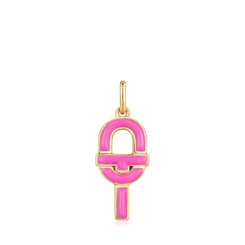 Medium Pendant with 18kt gold plating over silver and fuchsia-colored enamel TOUS MANIFESTO
