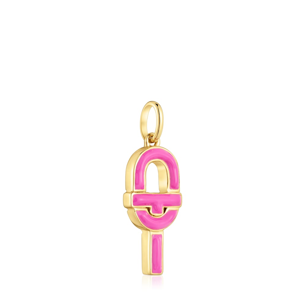 Colgante mediano con baño de oro 18 kt sobre plata y esmalte fucsia TOUS MANIFESTO image number 1