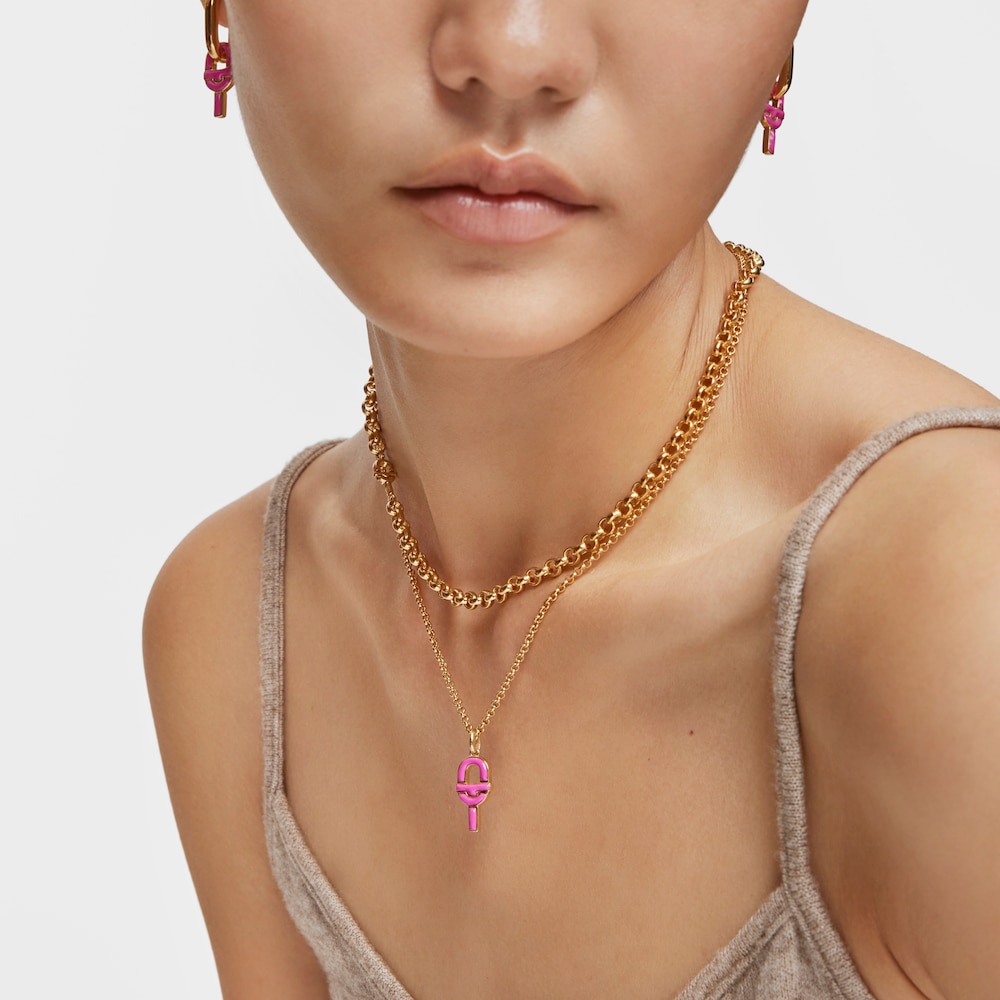Colgante mediano con ba&ntilde;o de oro 18 kt sobre plata y esmalte fucsia TOUS MANIFESTO