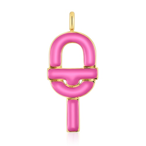 Colgante grande con baño de oro 18 kt sobre plata y esmalte fucsia TOUS MANIFESTO
