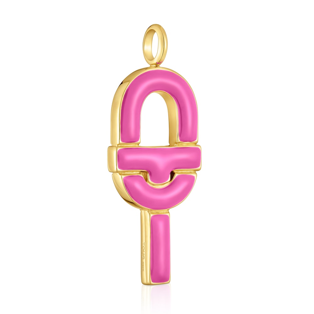 Colgante grande con baño de oro 18 kt sobre plata y esmalte fucsia TOUS MANIFESTO image number 1