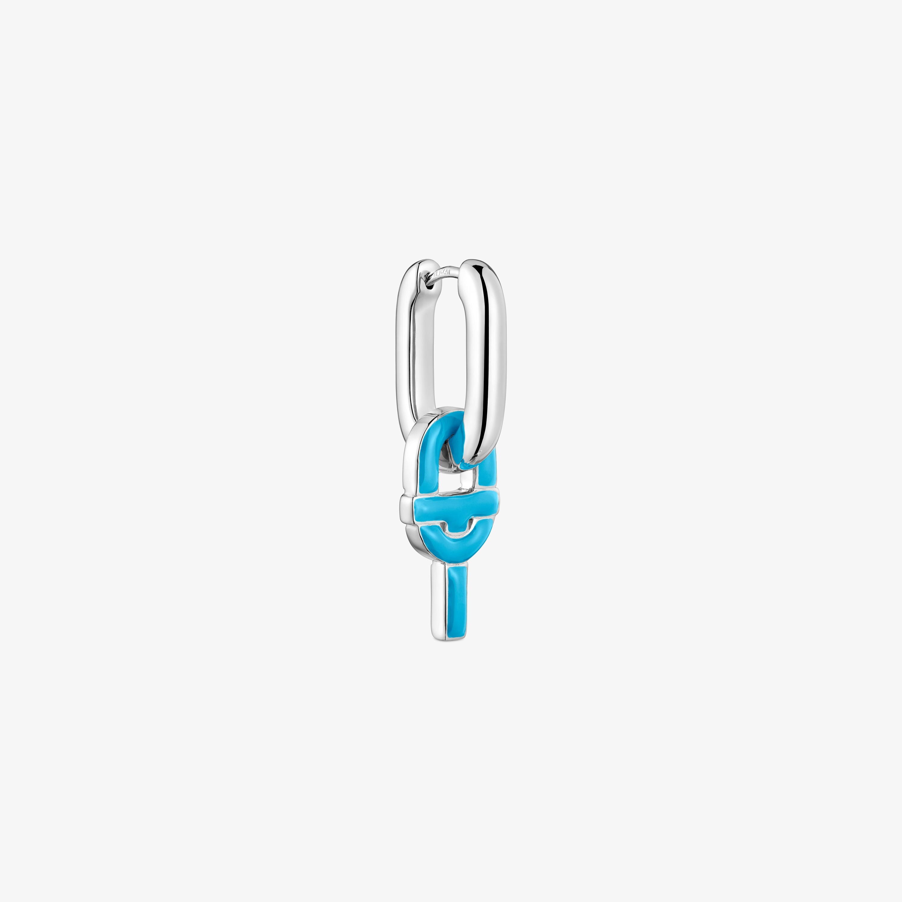 Silver single Hoop earring with blue motif pendant TOUS MANIFESTO