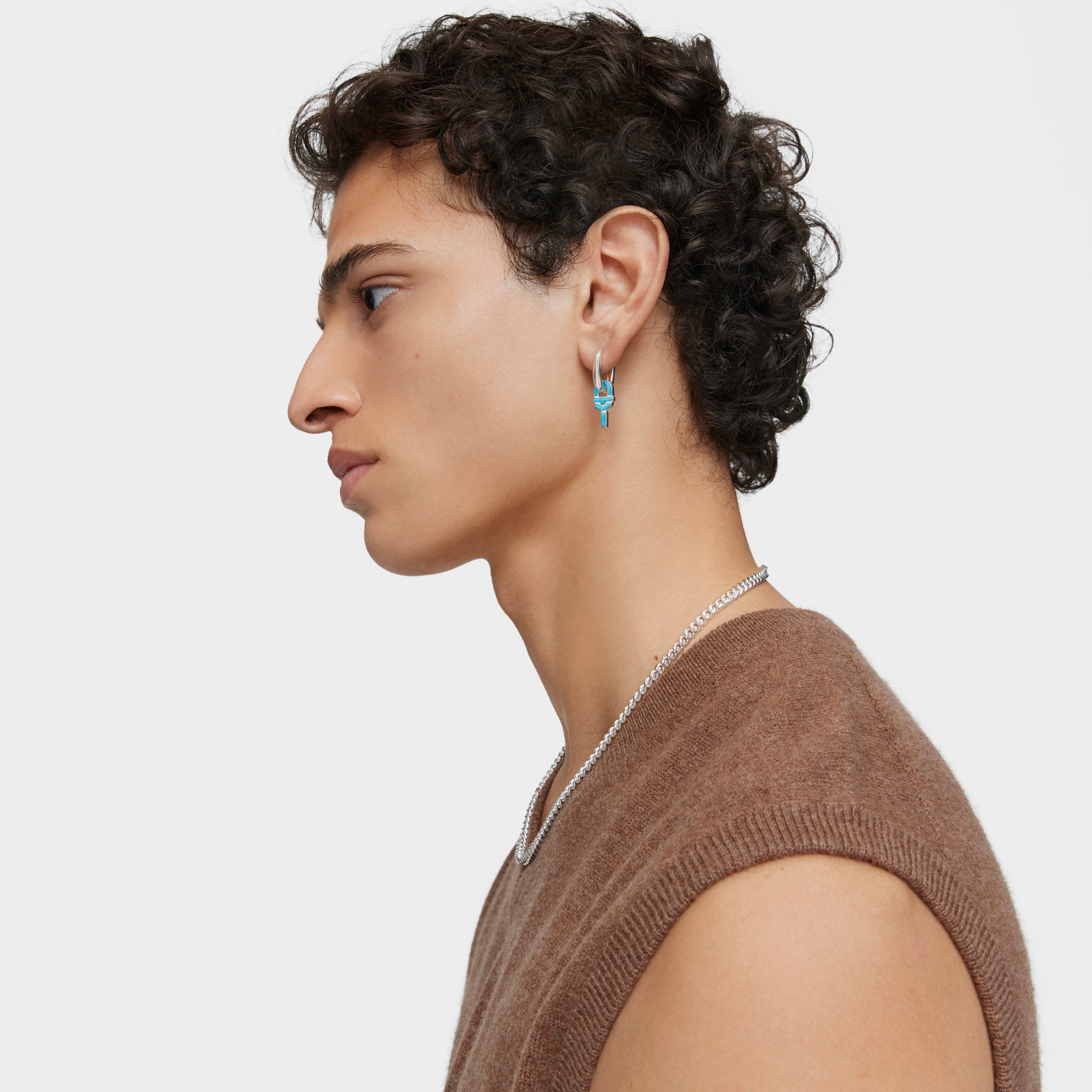 Silver single Hoop earring with blue motif pendant TOUS MANIFESTO