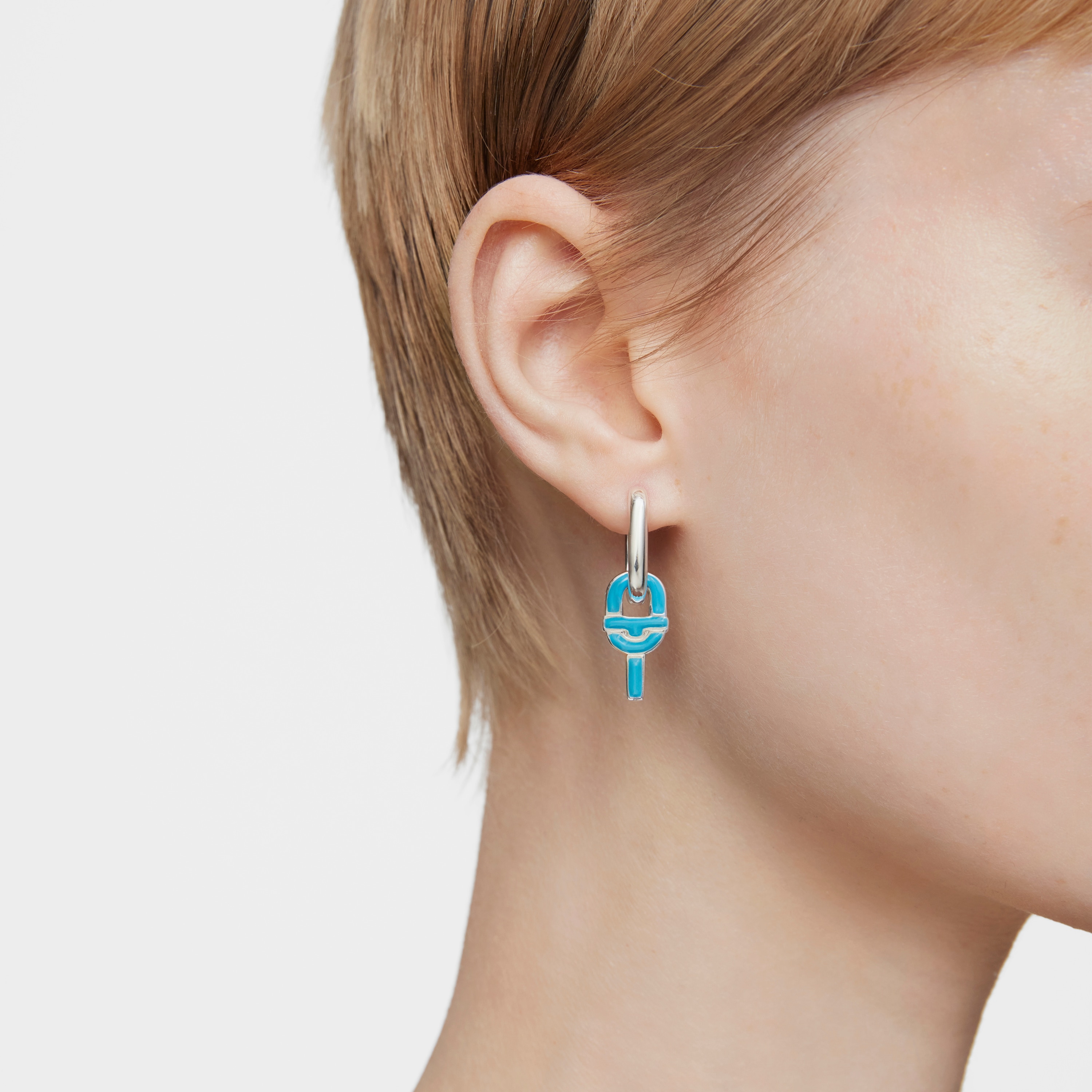Silver single Hoop earring with blue motif pendant TOUS MANIFESTO