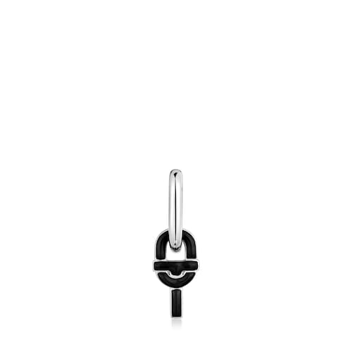 Silver single Hoop earring with black motif pendant TOUS MANIFESTO