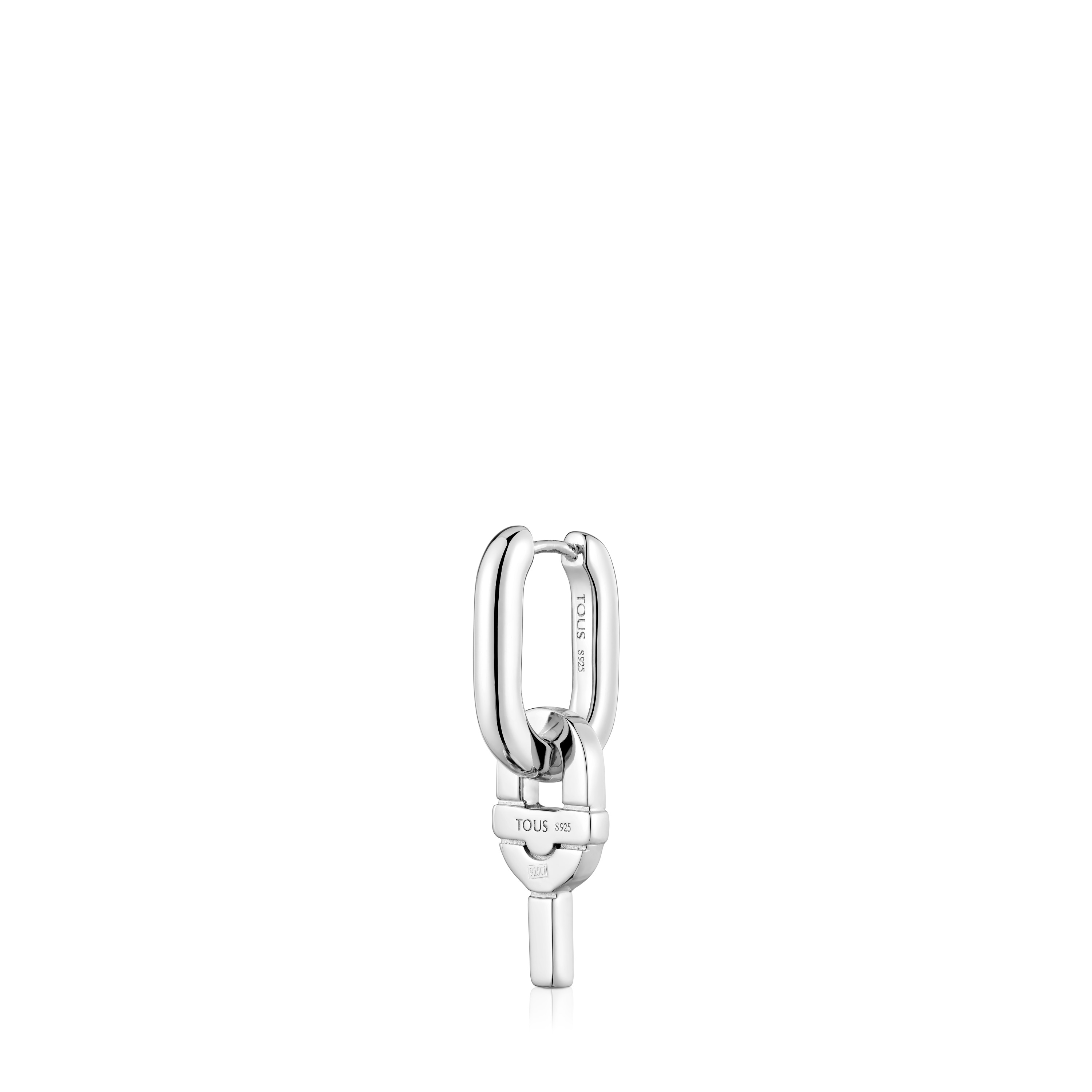 Silver single Hoop earring with black motif pendant TOUS MANIFESTO