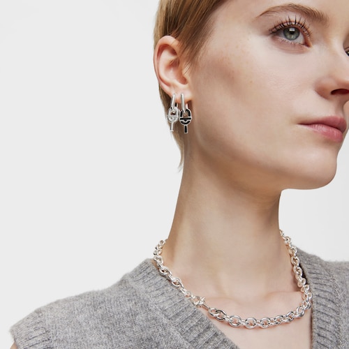 Silver single Hoop earring with black motif pendant TOUS MANIFESTO