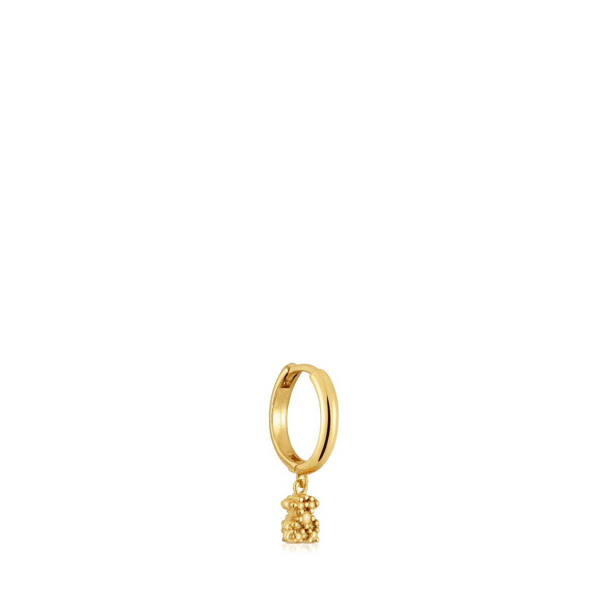 Pendiente individual de aro corto con baño de oro de 18 kt sobre plata y motivo oso TOUS Grain
