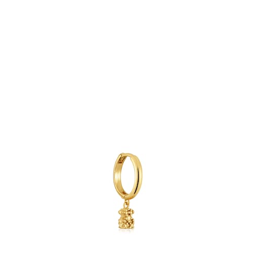 Short Hoop individual earring with 18kt gold plating over silver and bear motif TOUS Grain