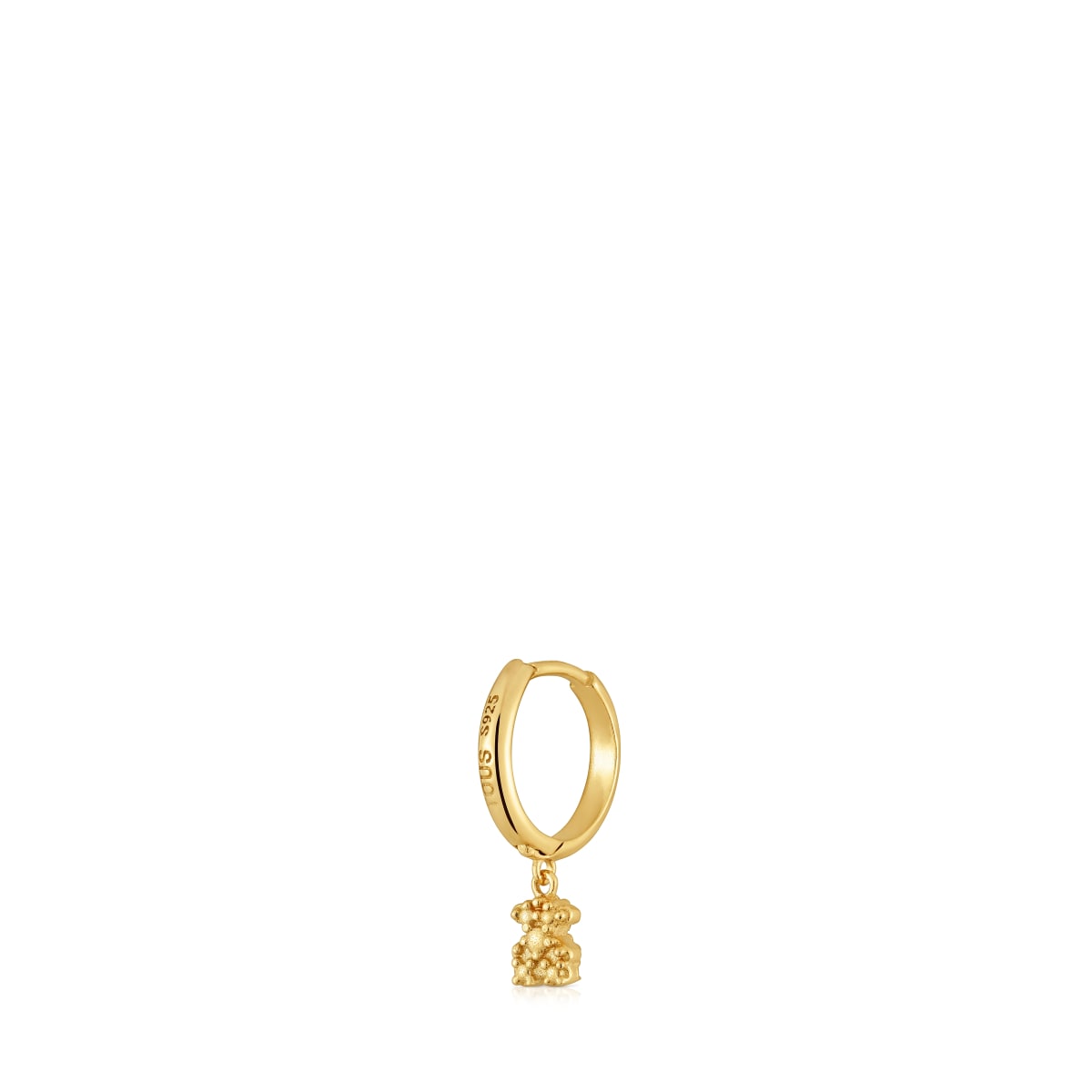 Pendiente individual de aro corto con baño de oro de 18 kt sobre plata y motivo oso TOUS Grain