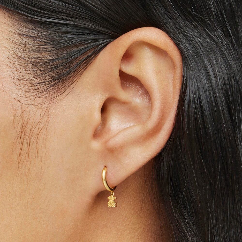 Einzel-Ohrring Creolen TOUS Grain aus 18&nbsp;kt vergoldetem Silber mit B&auml;renmotiv