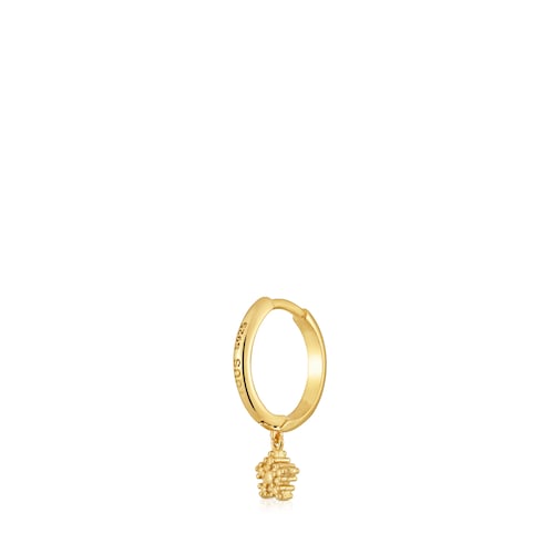 Pendiente individual de aro corto con baño de oro de 18 kt sobre plata y motivo estrella TOUS Grain