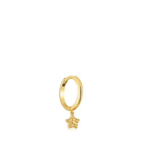 Pendiente individual de aro corto con baño de oro de 18 kt sobre plata y motivo estrella TOUS Grain