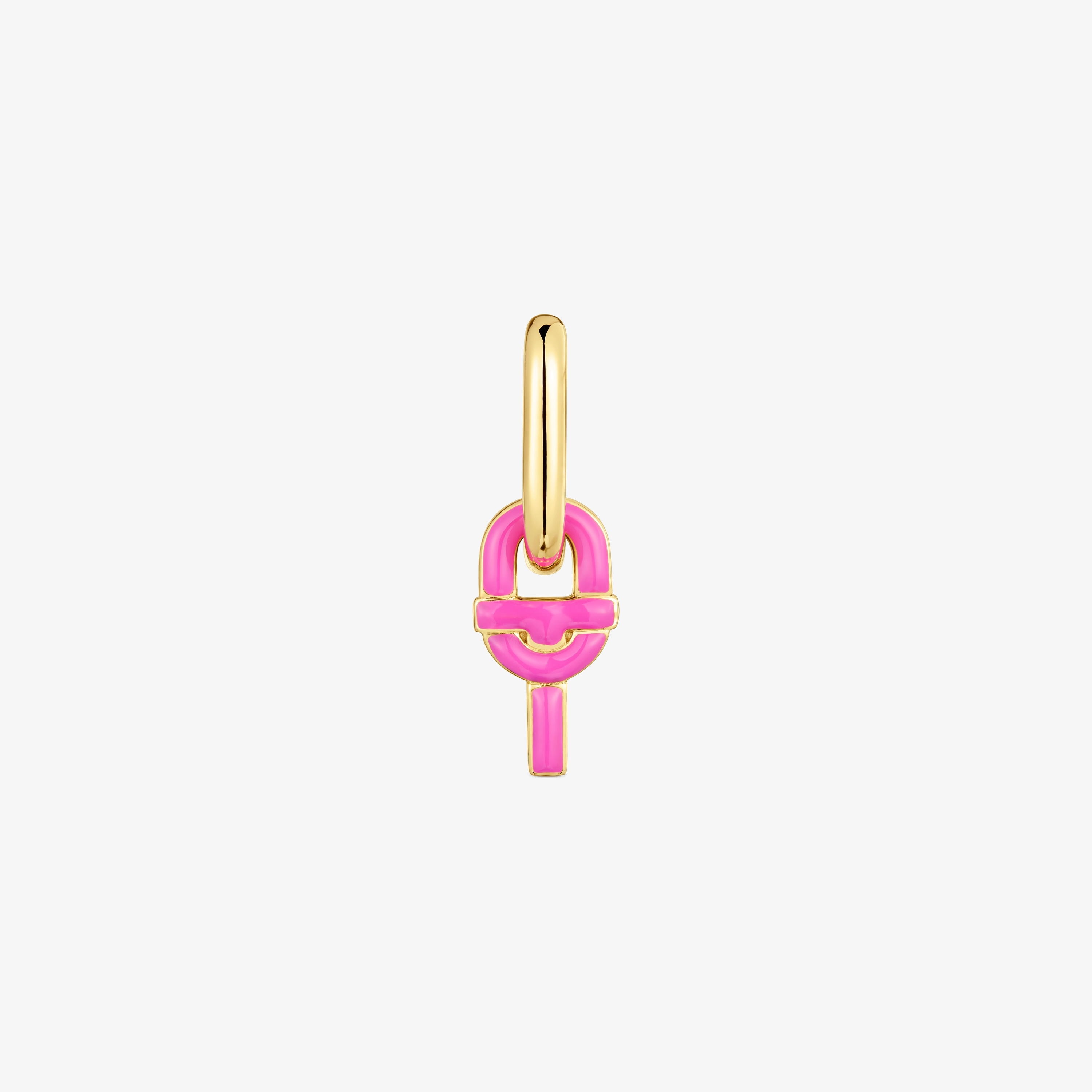 single Hoop earring with 18K gold vermeil and fuchsia-colored motif pendant TOUS MANIFESTO