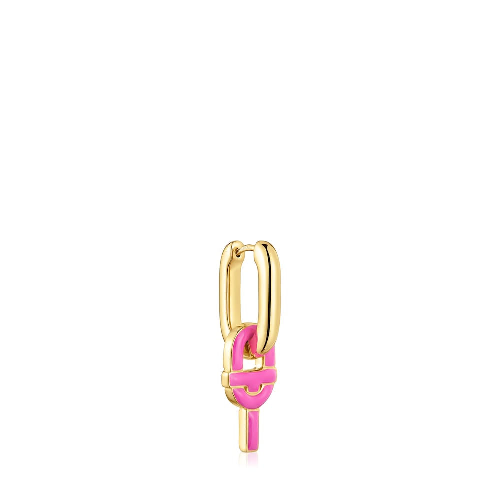 single Hoop earring with 18kt gold plating over silver and fuchsia-colored motif pendant TOUS MANIFESTO
