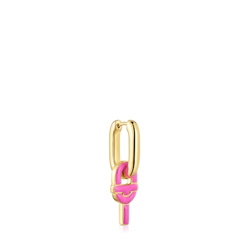 single Hoop earring with 18kt gold plating over silver and fuchsia-colored motif pendant TOUS MANIFESTO