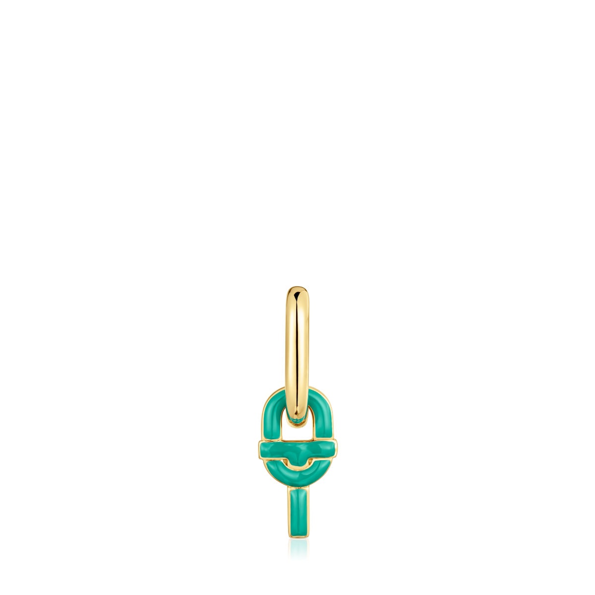 Pendiente suelto de aro con baño de oro 18 kt sobre plata y motivo colgante color verde TOUS MANIFESTO