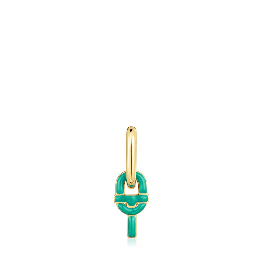 single Hoop earring with 18kt gold plating over silver and green-colored motif pendant TOUS MANIFESTO