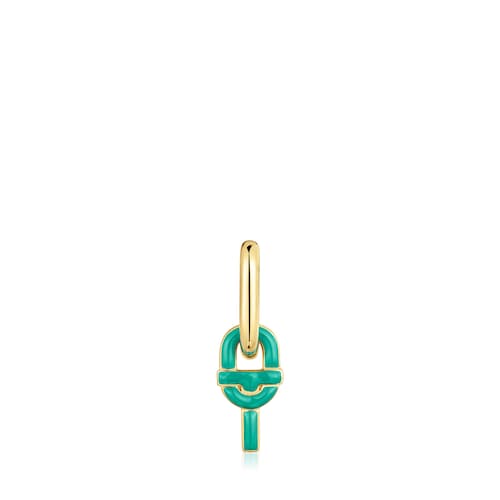 single Hoop earring with 18kt gold plating over silver and green-colored motif pendant TOUS MANIFESTO