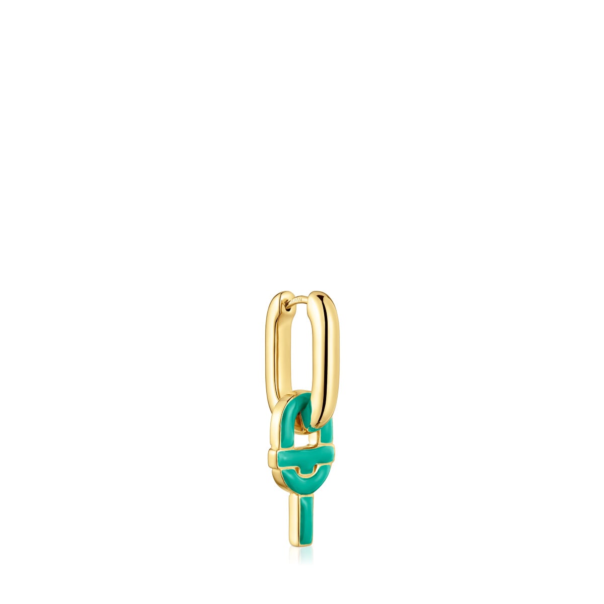 Pendiente suelto de aro con baño de oro 18 kt sobre plata y motivo colgante color verde TOUS MANIFESTO