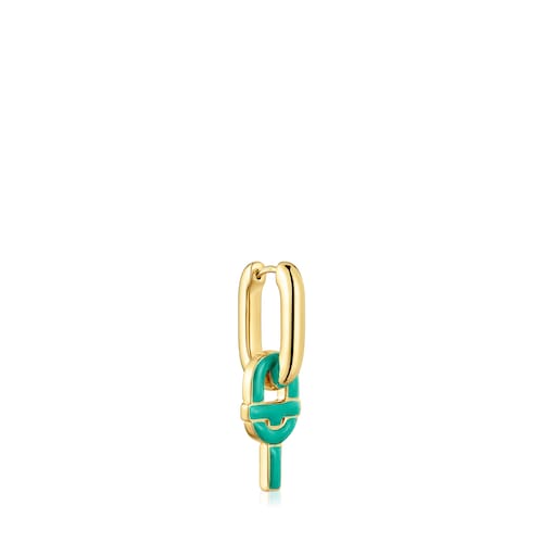 single Hoop earring with 18kt gold plating over silver and green-colored motif pendant TOUS MANIFESTO