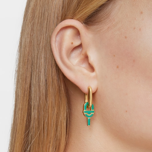 single Hoop earring with 18kt gold plating over silver and green-colored motif pendant TOUS MANIFESTO
