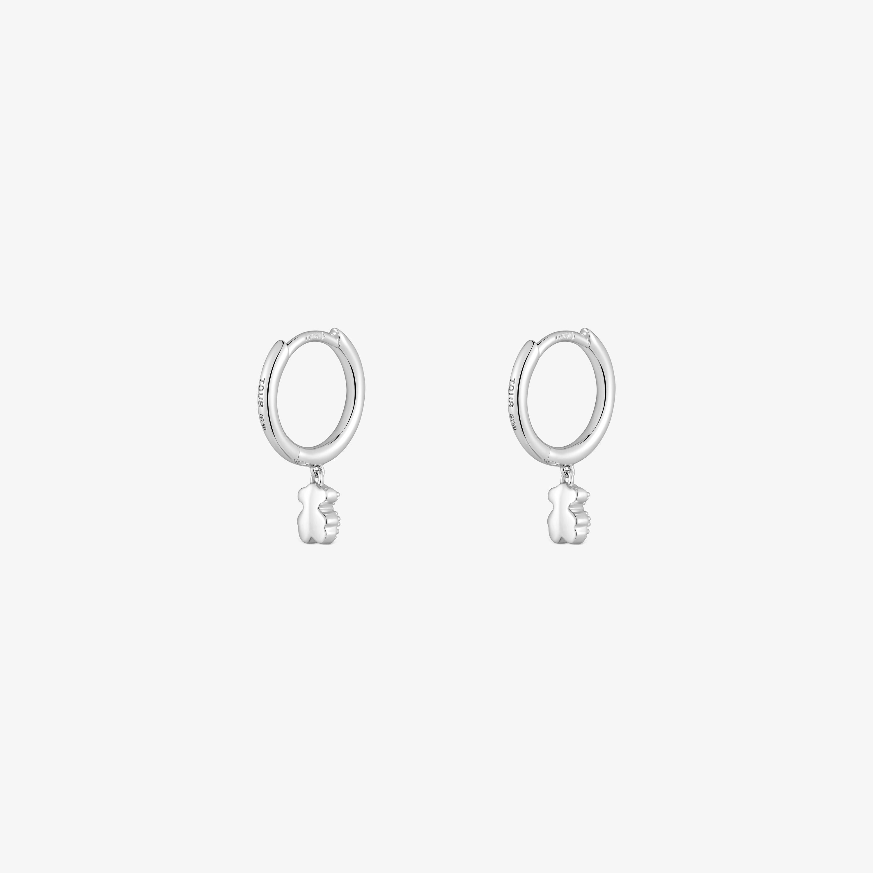 Short 18K white- gold bear Hoop earrings with diamonds TOUS Grain