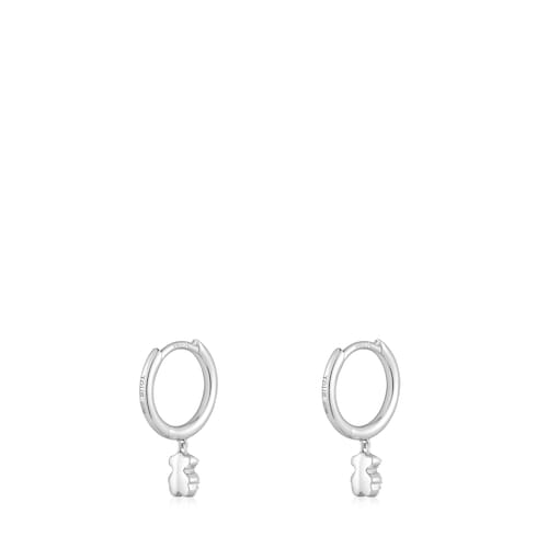 Pendientes de aro cortos oso de oro blanco con diamantes TOUS Grain